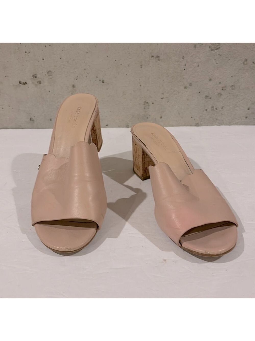 KATE SPADE ‘Warren’ Pink Leather Slip On Scalloped Edge Mules  Size 8.5